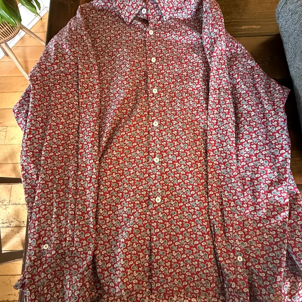 Alan Flusser Floral Paisley Long Sleeve Shirt mens XXL Button Up red Colorful